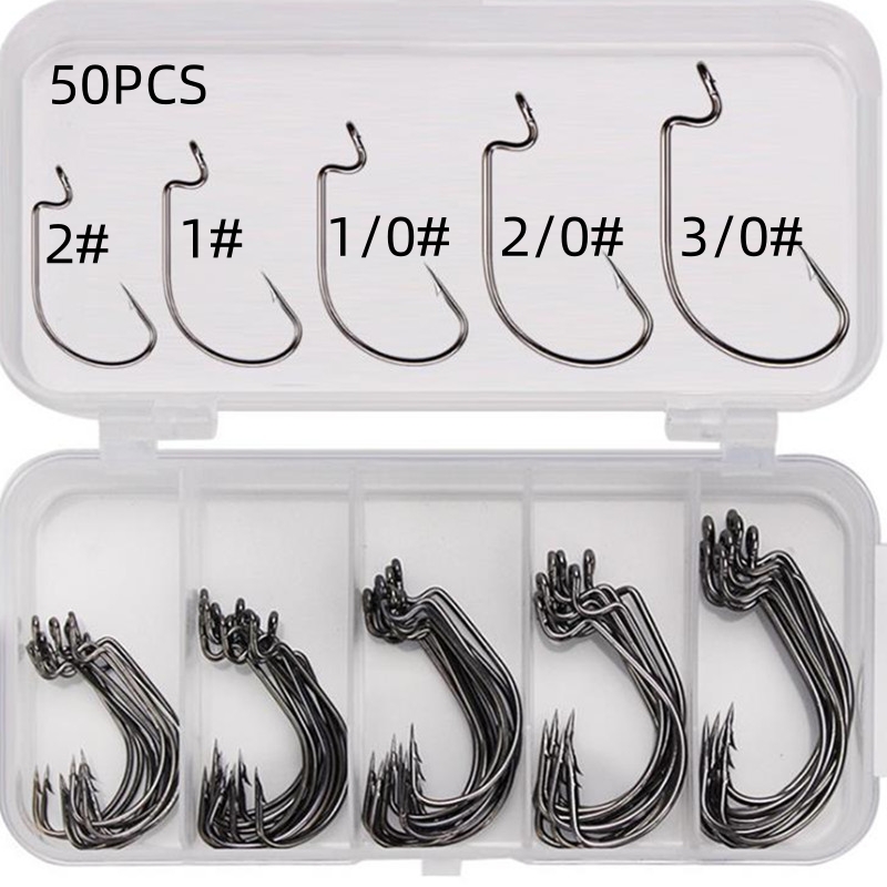Fishing Hook Offset - 50 stuks/doos Hoogwaardig koolstofstaal vishaken Offset